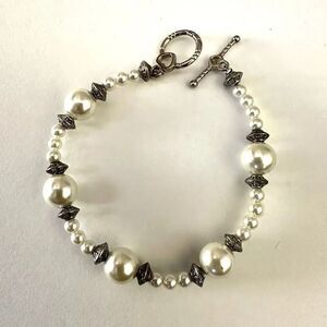 Silver  tone faux pearl beaded bracelet